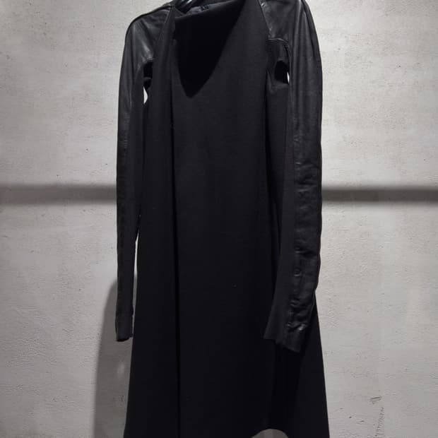 릭 오웬스 2011 FW 레더 슬리브 울 랩 코트