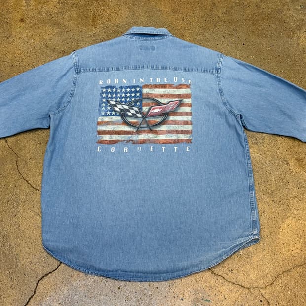 미국 빈티지 쉐보레 콜벳 청남방 데님셔츠 청셔츠