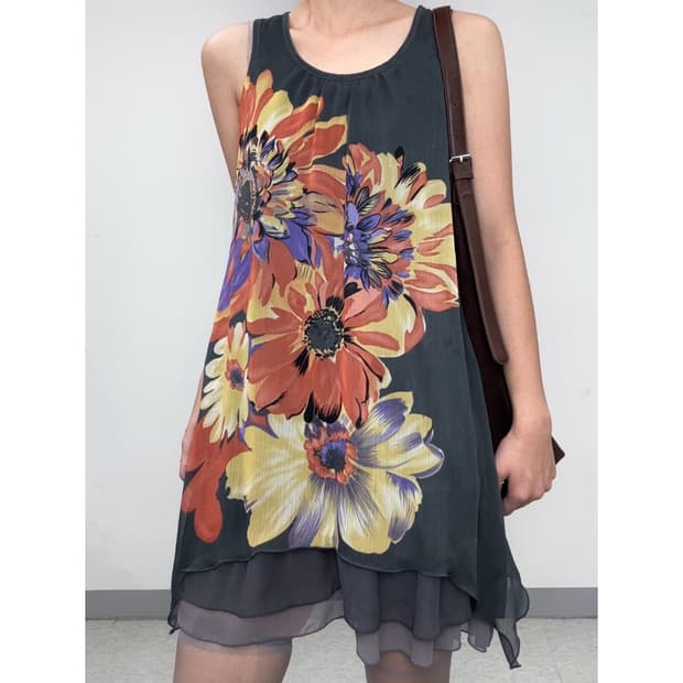 빈티지 플로럴 슬리브리스 원피스