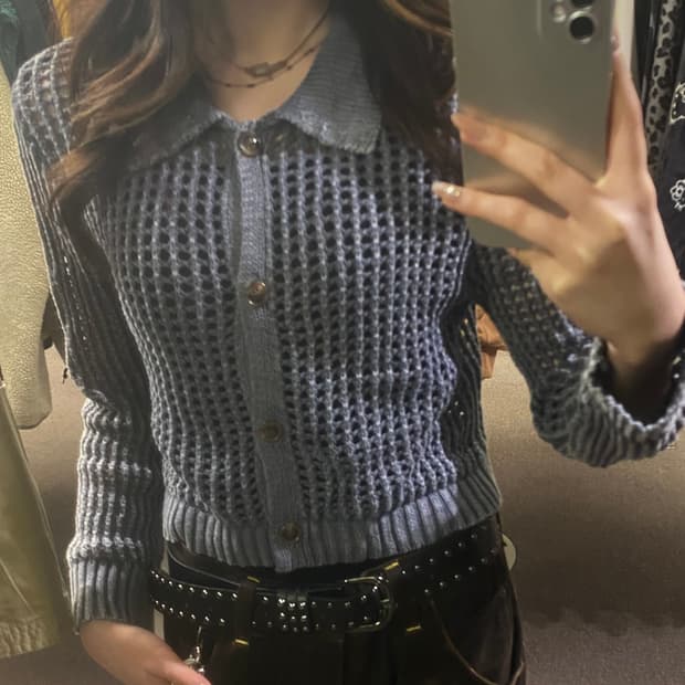 M)에고이스트 빈티지 여성 카라 펀칭 니트 가디건