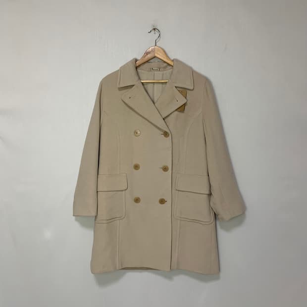 아쿠아스큐텀 빈티지 베이지 더블 롱 코트 앙고라 캐시미어 혼방