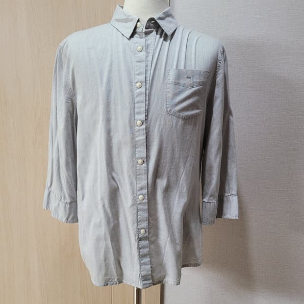 UGIZ 남자 면 7부 셔츠 100 라이트그레이