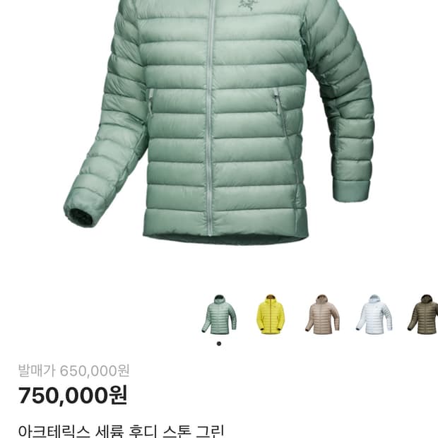 아크테릭스 세륨 후디 스톤그린 L사이즈 새상품