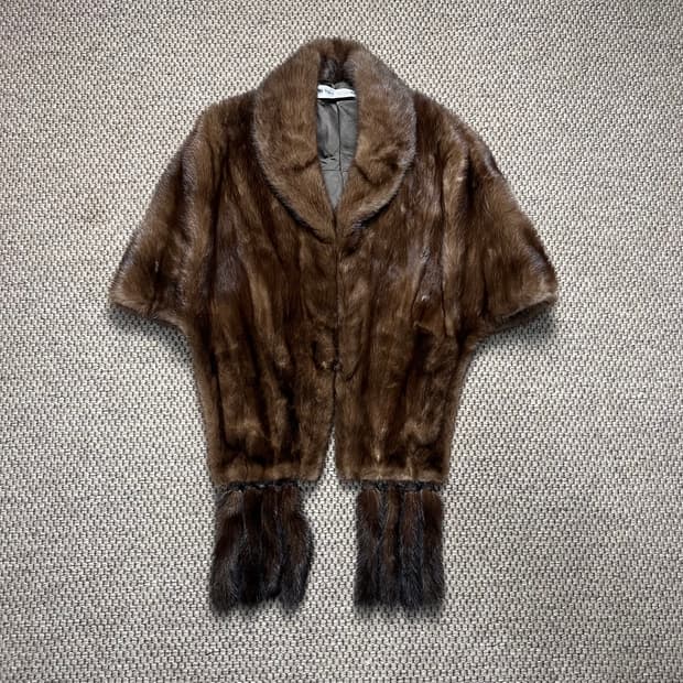 피에르 발망 90s 밍크 숄 케이프 브라운