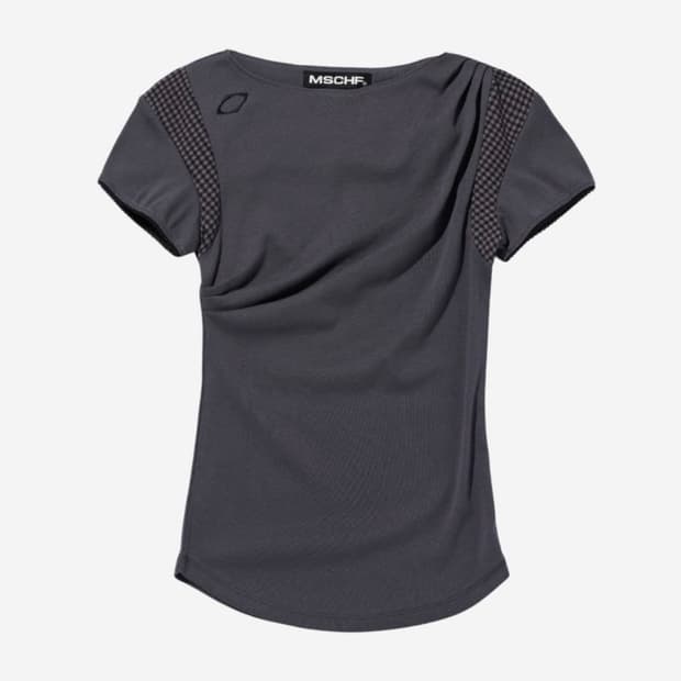 미스치프 cowl check block top charcoal