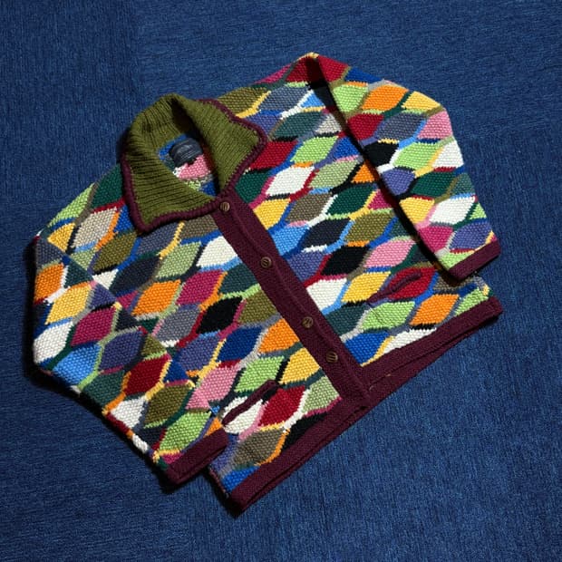 빈티지 다이아몬드 패치 니트 가디건