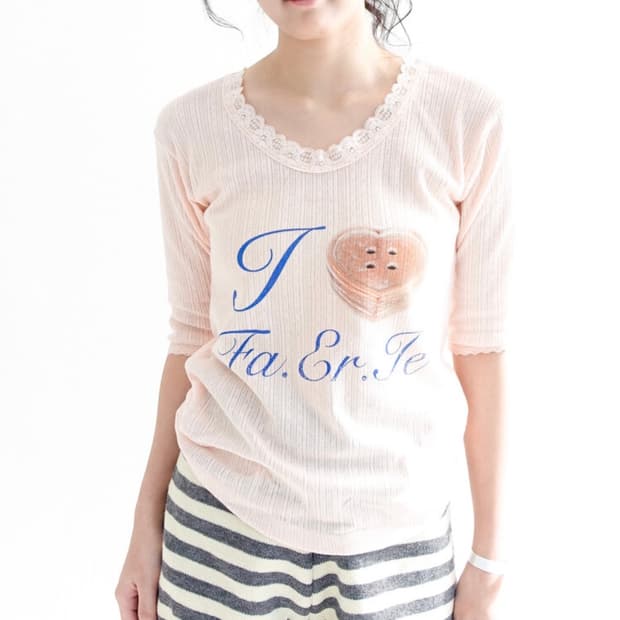 샵페어리 아이 러브 페어리 레이스 티셔츠 핑크 피치 코이세이오