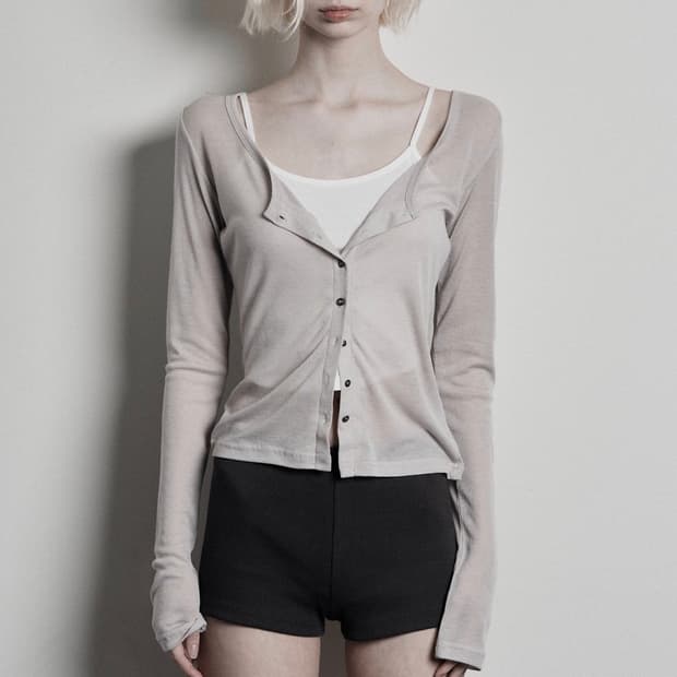 보헴서 BASIC SCOOPED BUTTON CARDIGAN, BEIGE