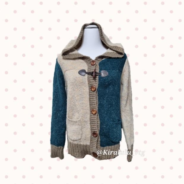 모리걸 하구미 배색 니트 토글 니트 가디건 