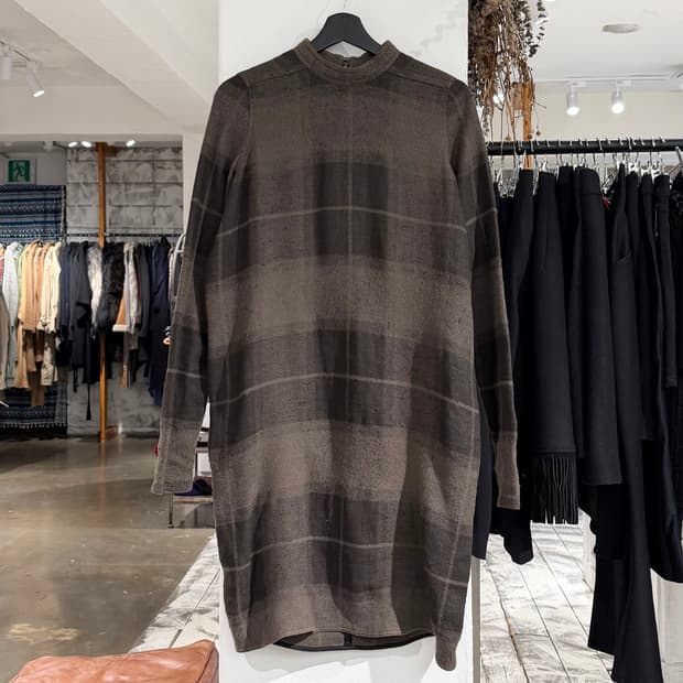 릭오웬스 카키브라운 fw18 체크 미디 원피스