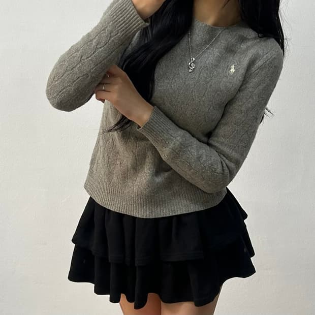 폴로 랄프로렌 신형 라벨 걸즈 케이블 울 캐시미어 크루넥 니트(L)