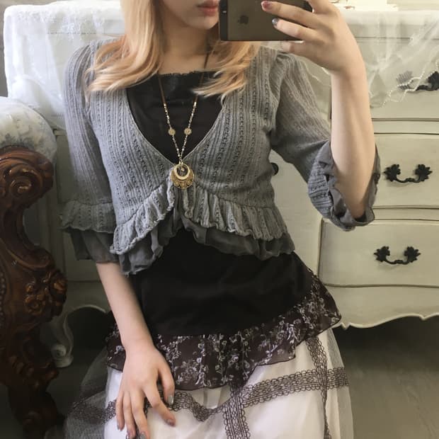 Rosa cherry 로사체리 카키그레이 프릴 볼레로 가디건