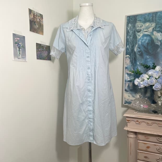 sky blue lace trim cotton mori midi opc