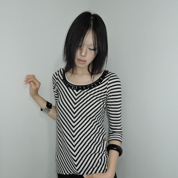 Studded Stripe Sleeve Top