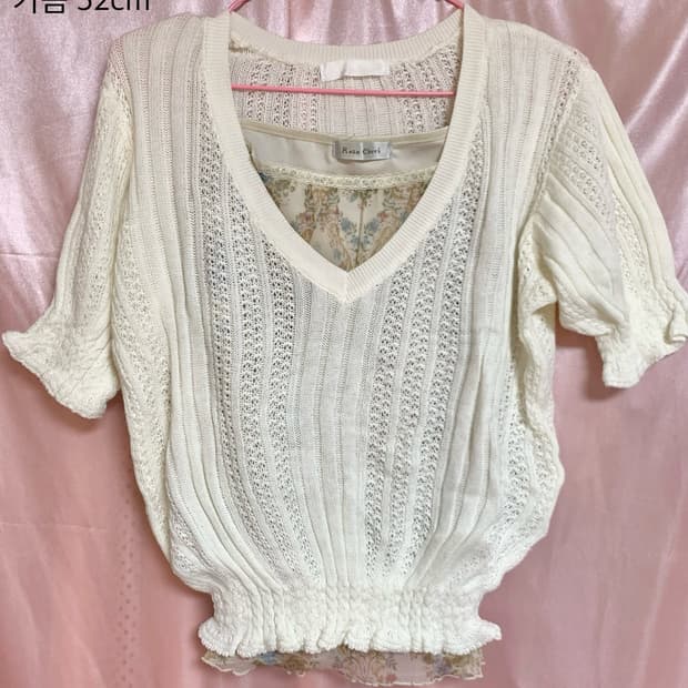 아이보리 반팔 니트 블라우스 갸루 모리 빈티지