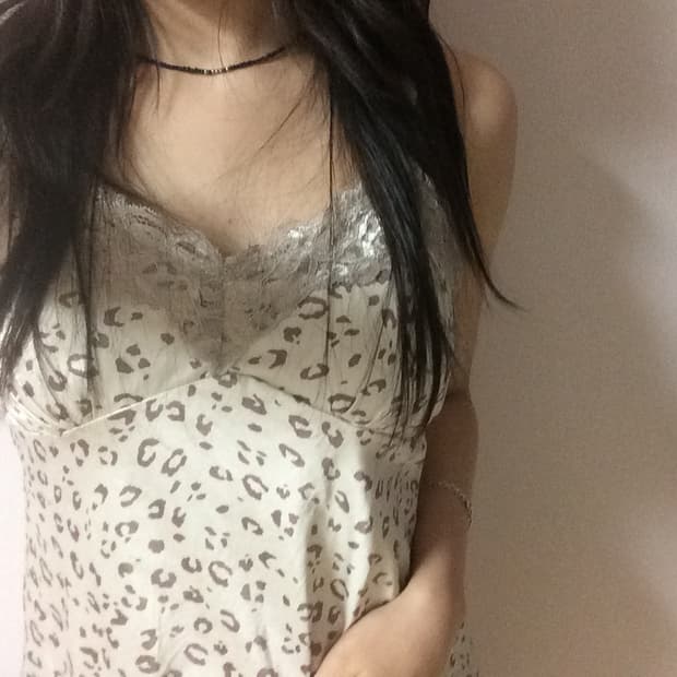 레오파드 빈티지 캡내장 슬립 원피스
