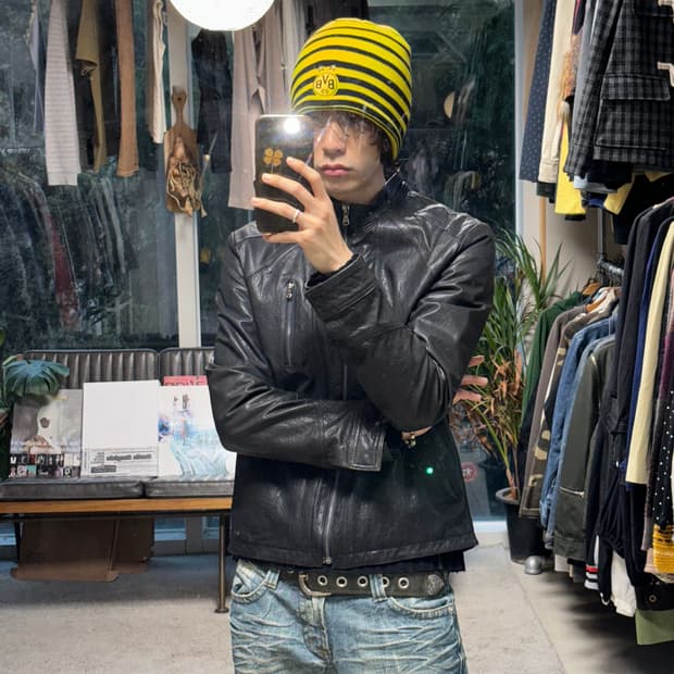 빈티지 카페레이서 쉽스킨 레더 자켓