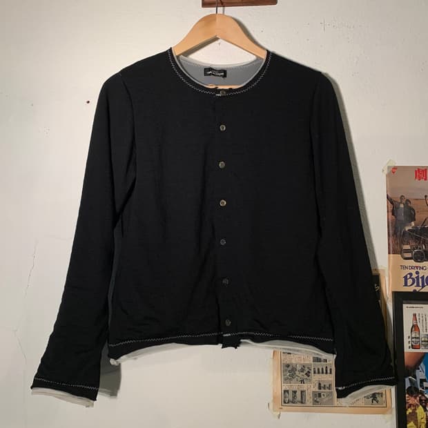 꼼데가르송 트리콧 싱글스티치 울 가디건