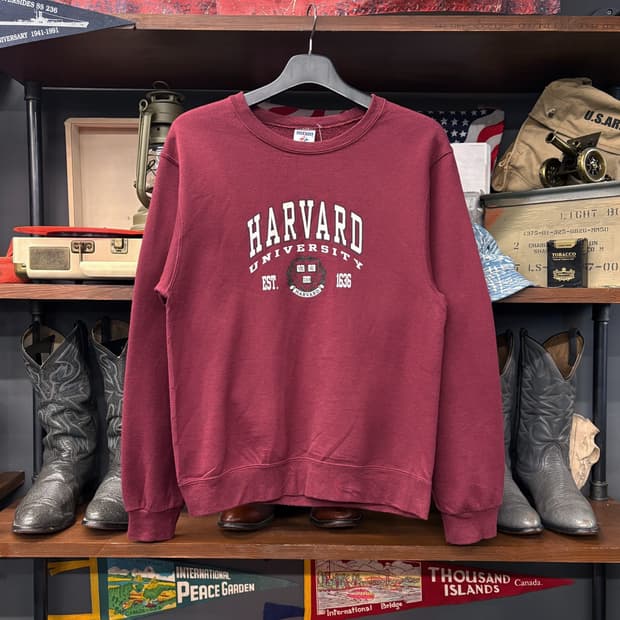 90s JERZEES 하버드 칼리지 프린팅 스웻셔츠 크림슨버건디 N702