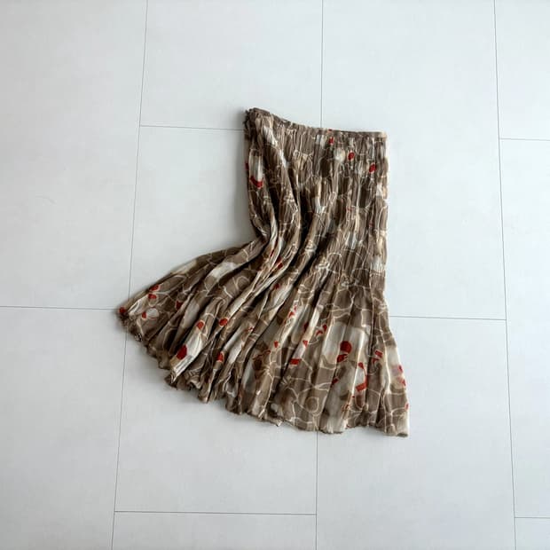 vintage floral crinkle midi skirt