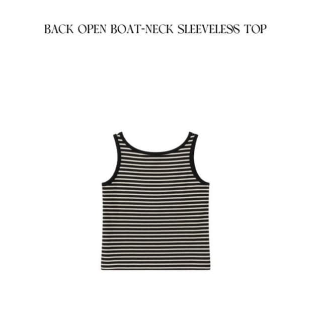 드로우핏 우먼 백오픈 보트넥 슬리브리스탑 black stripe