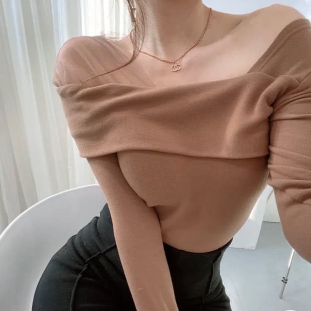 시스루 오프숄더 긴팔티