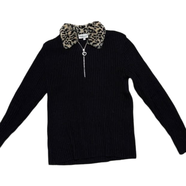 빈티지 호피카라 하트 지퍼 디테일