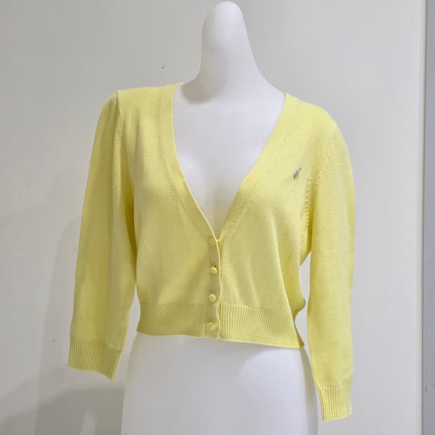 soup 빈티지) 모리걸 로맨틱 옐로우 7부 크롭 니트 가디건