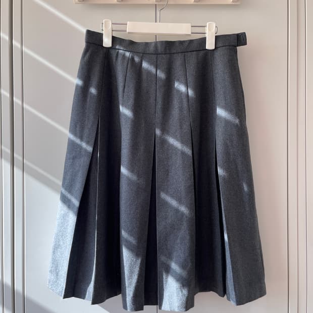 imaginab 그레이 플리츠 주름 울 롱스커트