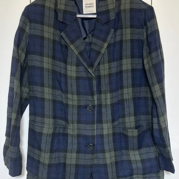 스튜디오 톰보이 체크무늬 린넨 마자켓