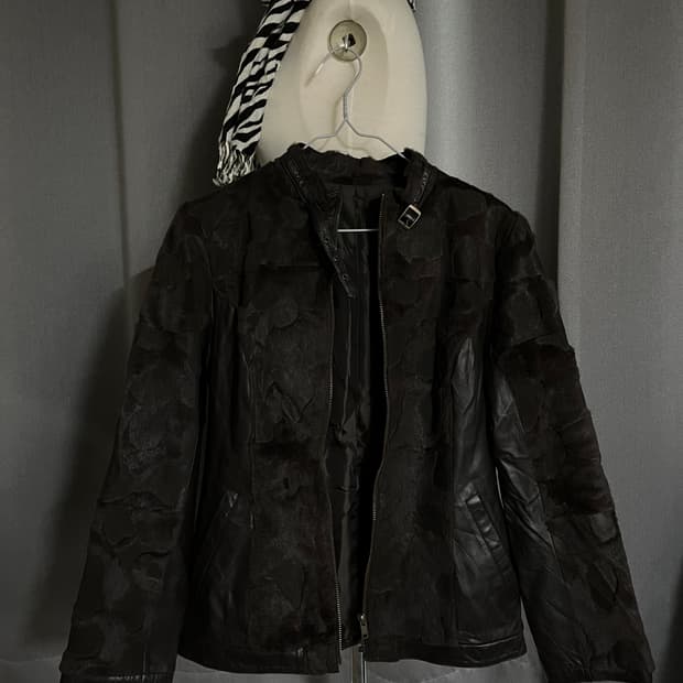 빈티지 브라운 레더자켓(토끼털 포인트)