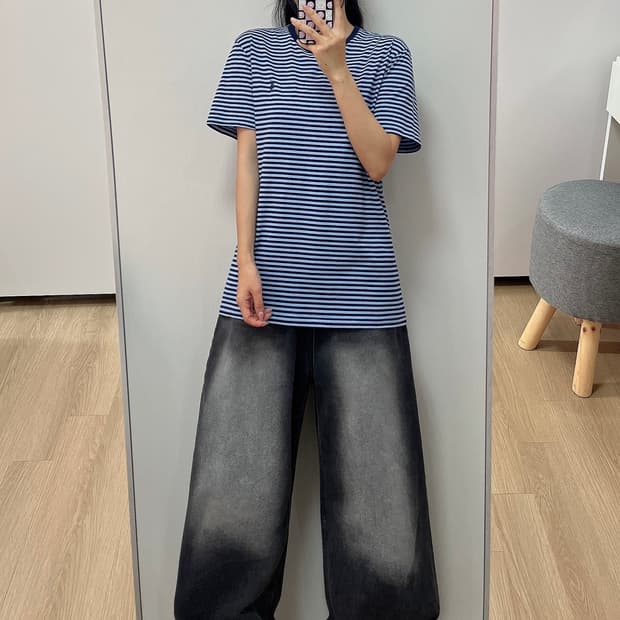 폴로 랄프로렌 하늘 네이비 스트라이프 반팔 티셔츠