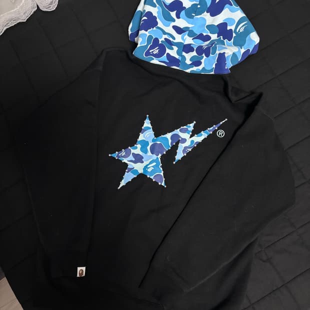 베이프 블루카모 큐빅 후드티 블랙 S
