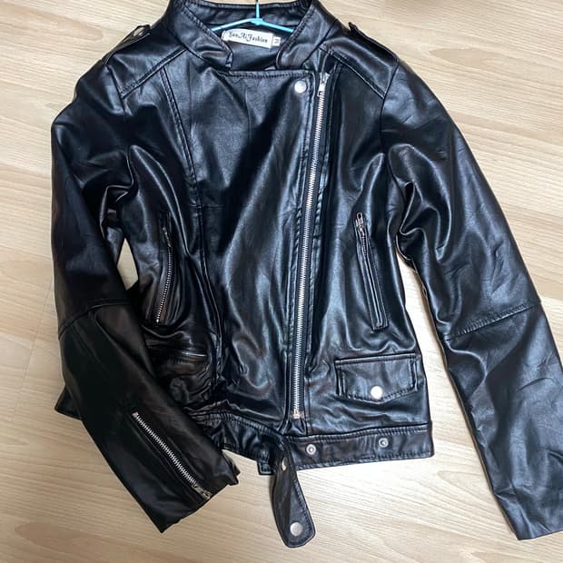 사선 드레이프 가죽 자켓