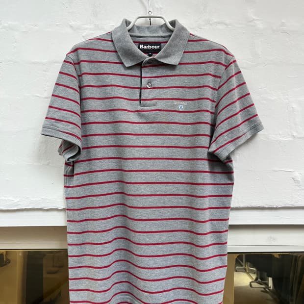 Barbour 스트라이프 카라 반팔티 M