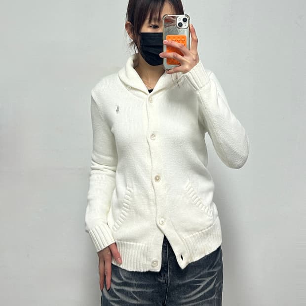 폴로 랄프로렌 포니로고 아이보리 숄카라 가디건