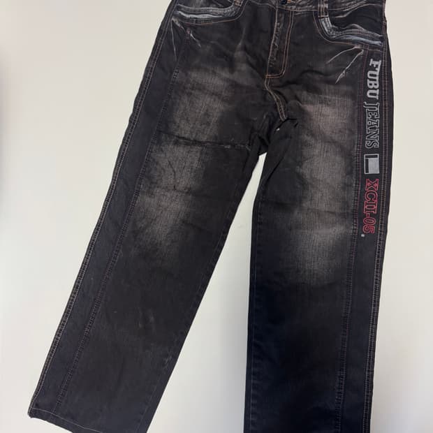 희귀!! 후부 FuBu y2k 사이드 라인 빈티지 흑청 워싱 데님팬츠