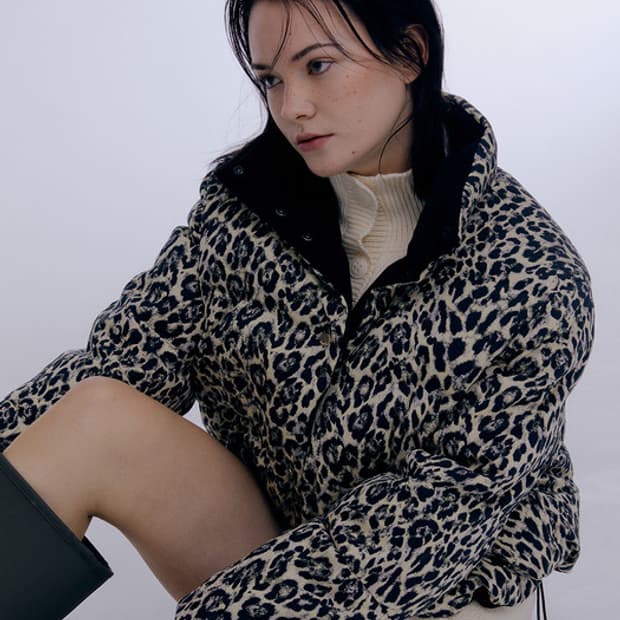 프론트로우 eenk 레오파드 구스 다운 패딩