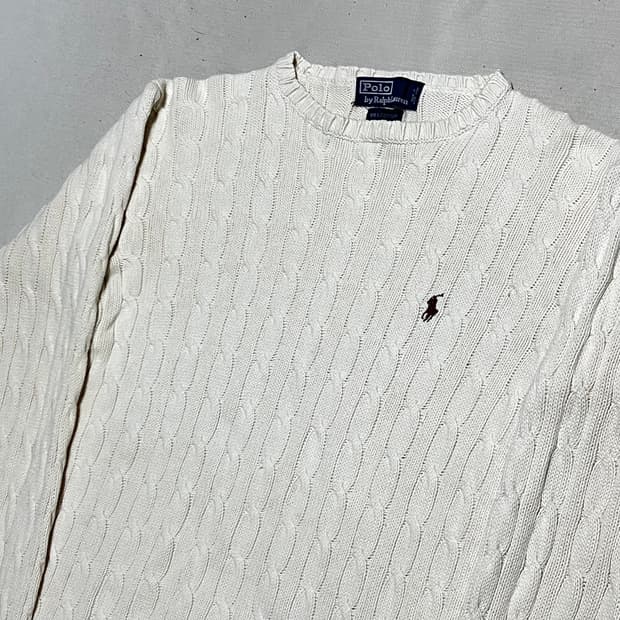 L 폴로랄프로렌 화이트 케이블 니트