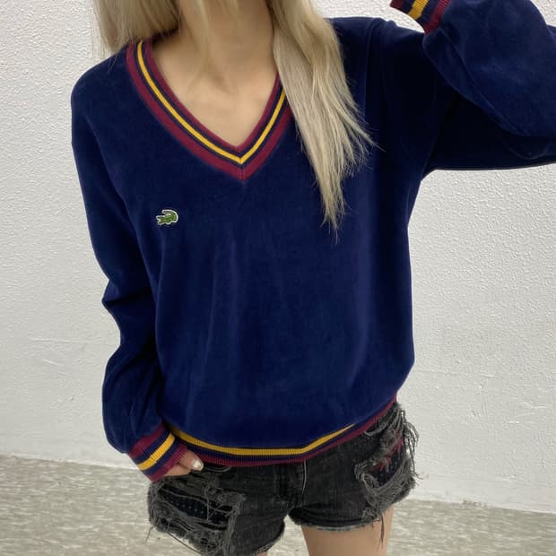 라코스테 미니로고 네이비 벨벳 맨투맨 S