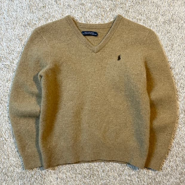 폴로 랄프로렌 브라운포니 램스울 브이넥 니트 베이지