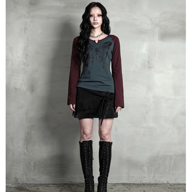 FRINGE WRAP LEATHER SKIRT #BLACK