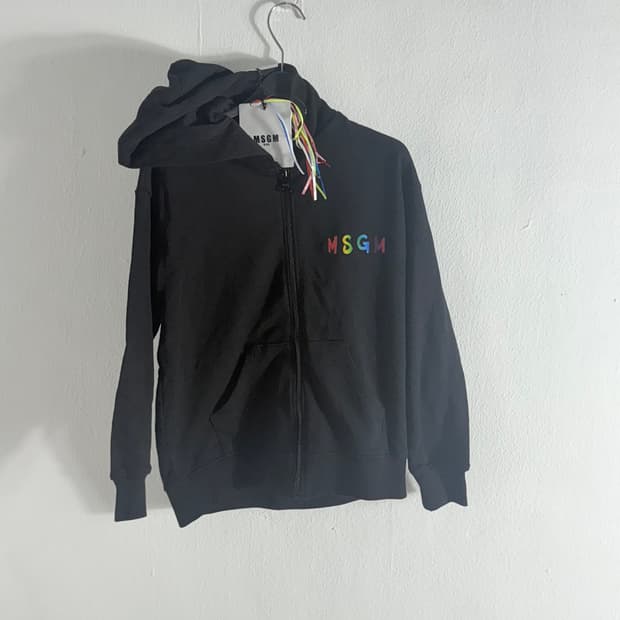 MSGM 키즈 레인보우 로고 블랙 후드집업