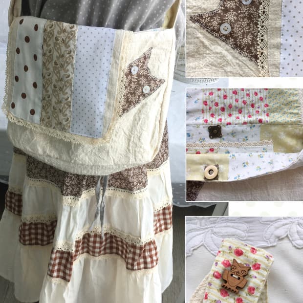 [HANDMADE] 핸드메이드 고양이 패치 크로스백 빈티지 모리걸