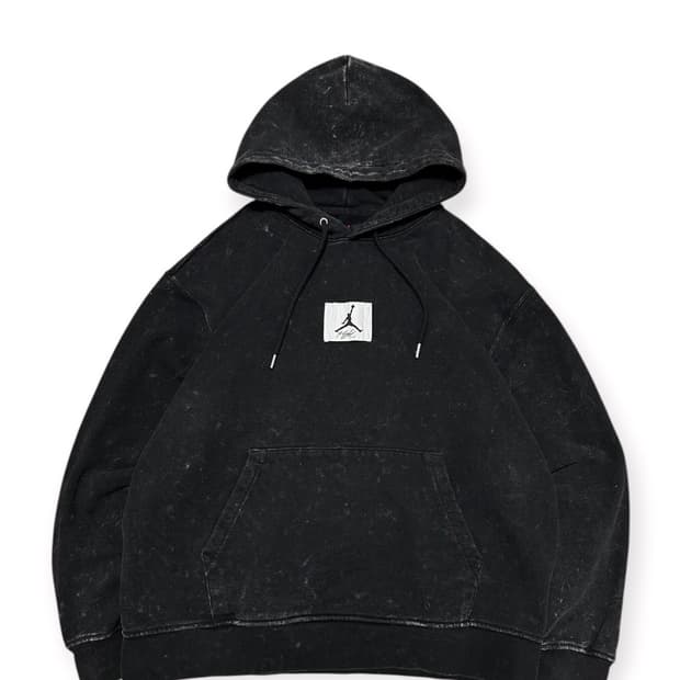 조던 에센셜 워시드 블랙 후드티