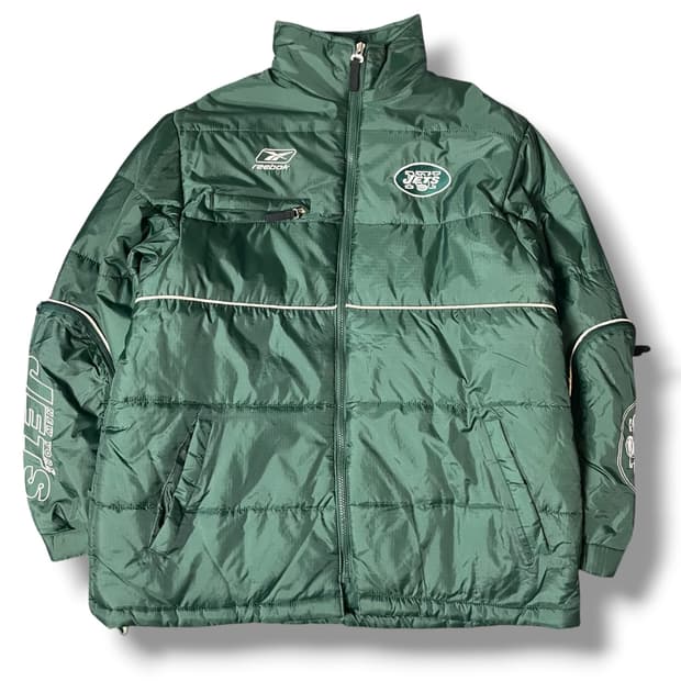 리복 빈티지 뉴욕제츠 다크그린 NFL 누빔 패딩 L