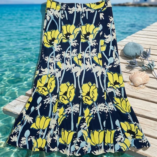 토리버치(Tory Burch) 네이비 파피 블룸 플라워 저지 스커트