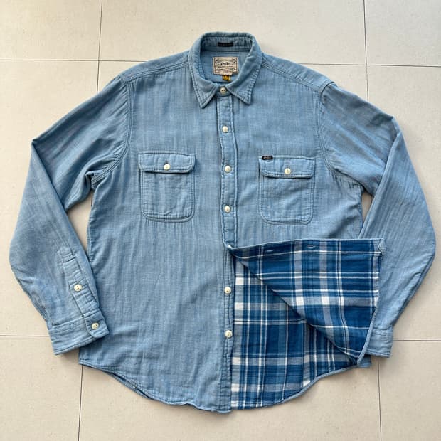 폴로 랄프로렌 클래식핏 인디고 샴브레이 이중구조 셔츠 L QR인증