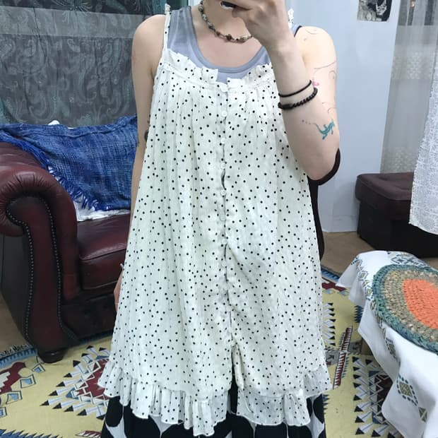 빈티지 여성 도트 롱 슬리브리스 