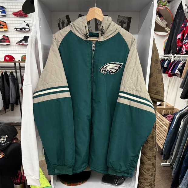(2XL) NFL 필라델피아 이글스 올드스쿨 누빔 후드 점퍼